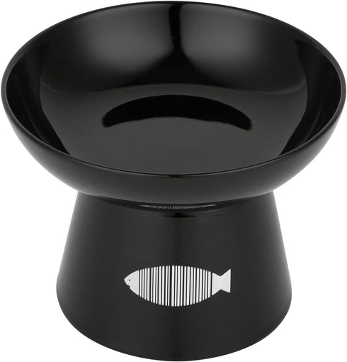 Yangbaga Non-Skid Premium Ceramic Cat Raised Food/Water Bowl with Stand, 4.8x6.4in, Black