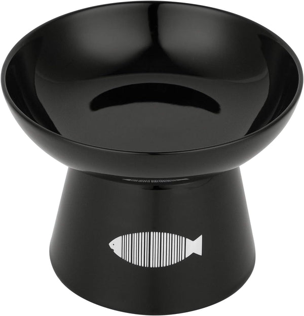 Yangbaga Non-Skid Premium Ceramic Cat Raised Food/Water Bowl with Stand, 4.8x6.4in, Black