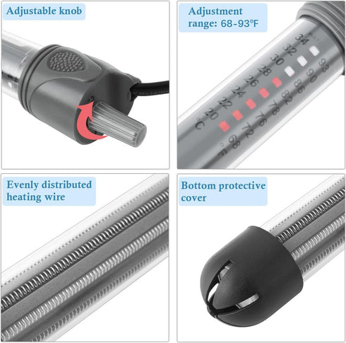 HITOP Adjustable Aquarium Heater, 25W 50W 100W 200W 300W, Submersible Fish Tank Thermostat with Suction Cups