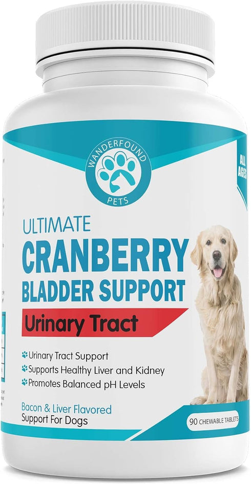 Wanderfound Pets Cranberry Bladder UTI Support Supplement for Dogs - 90 Chewable Tablets, Bacon & Liver Flavor