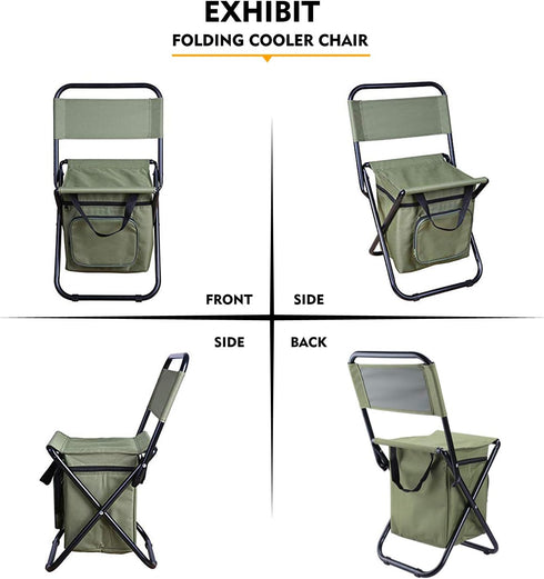 12.2" Depth,12.6" LEADALLWAY Fishing Chair with Cooler Bag Compact Fishing Stool Foldable Small Hunting Chair Seat Seat