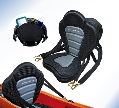 Pactrade Marine Adjustable Straps Black Gray Padded Deluxe Kayak Seat with Detachable Storage Backpack Bag for Canoeing