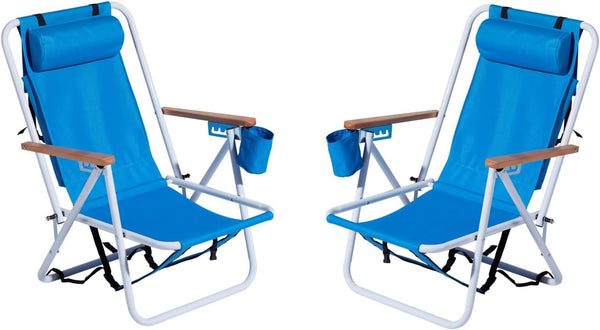 Generic Folding Backpack Beach Chair, 4 Position Portable Camping Chair with Headrest Cup