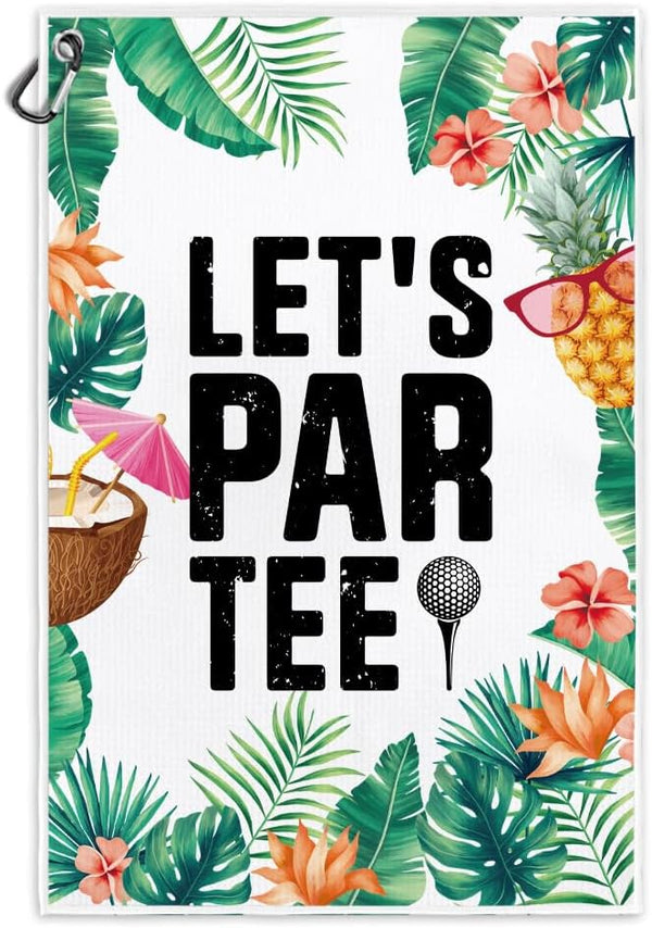 Let‘s Par Tee Funny Printed Microfiber Golf Towel with Clip | Tropical Gifts for Golf Fans