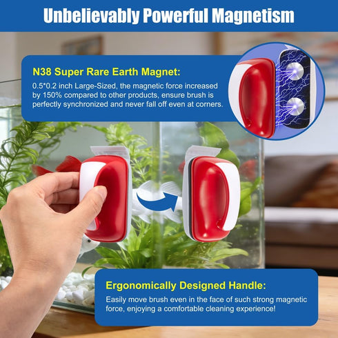Novique 2 Small Aquarium Cleaning Tool Fish Tank Strong Magnetic Algae Scraper Glass Cleaner Floating Scrubber Brush