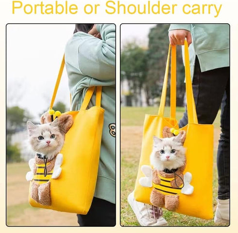 Cute Bee-Shaped Pet Canvas Shoulder Bag, Portable Cats Small Pet Tote Chest Bag, Pet Carrier for Small Dogs and Cats