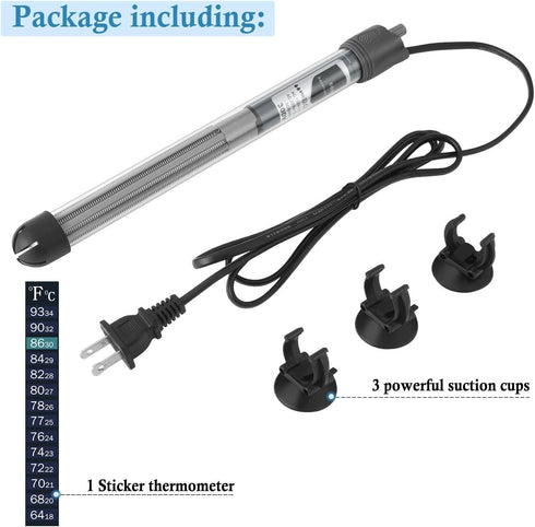 HITOP 50W 100W 300W Adjustable Aquarium Heater, Submersible Fish Tank Thermostat with Suction Cup