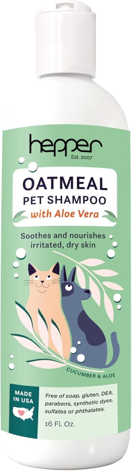 Hepper Oatmeal Shampoo for Dogs, Cats, and Other Pets - All Natural, Sensitive Skin Treatment - Cucumber & Aloe
