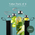 24oz Pack 4 Kitchen Lux Glass Water Bottles of Nylon Protective Sleeves, Airtight Screw Top Lids, Portable Carrying