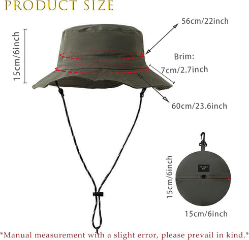 Waterproof Bucket Rain Hat with Chin Strap, Packable Sun Hat for Men Women Summer Lightweight Hiking Outdoor Cap Quick Dry Fishing Bucket Hat(army green)