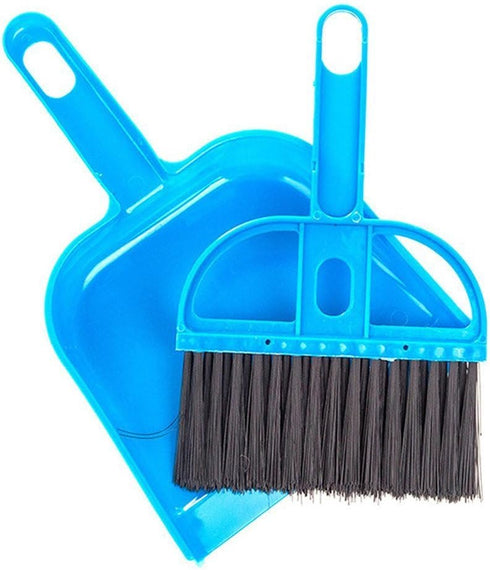 Pet Cage Broom Brush Dustpan Set - Small Cat Litter Sweeper for Pet Cage Clean, Blue