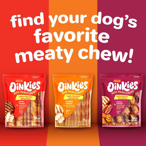 36 Count Hartz Oinkies Tender Twists with Real Chicken Breast Rawhide-Free Dog Treats, Highly Digestible Dog Chews