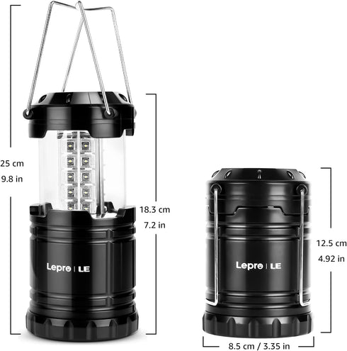 Lepro LED Camping Lanterns, Battery Powered, Collapsible, IPX4 Water Resistant Portable Lights for Emergencies