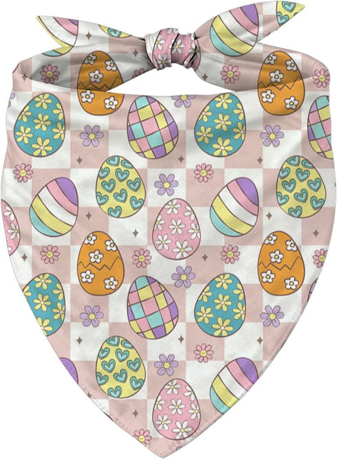YJIKRTVT Easter Dog Bandana, Colorful Easter Egg Bunny Pattern Triangle Pet Scarf, Spring
