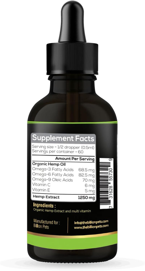 Hemp Oil for Dogs and Cats, Hemp Oil Drops with Omega Fatty Acids, Hip and Joint Support