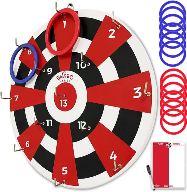 Swooc Games Hook Darts Ring Toss Game Wood Board & Soft Rings