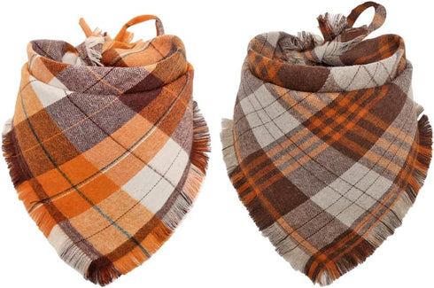 Fall Dog Bandana, Autumn Thanksgiving Plaid Reversible Triangle Bibs for Pets
