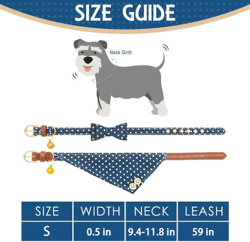 EXPAWLORER Dog Collar and Leash Set, Classic Plaid Bow Tie and Bandana Collar with Bell, Adjustable for Small Medium