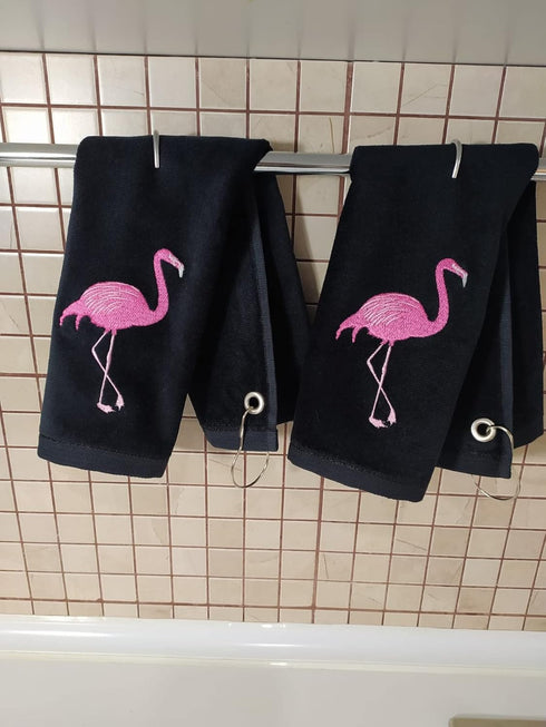 Pink Flamingo Golf Towel, 100% Turkish Cotton Absorbent Golf Bag Towel with Clip, 11X18 inch (black, 2)
