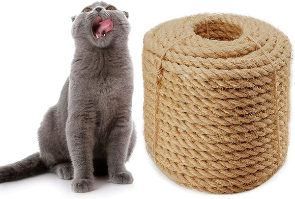 Sisal Rope 6mm for Cat Scratcher - Repair and Replace Cat Scratching Post, DIY Scratching Furniture, Natural Jute 66ft