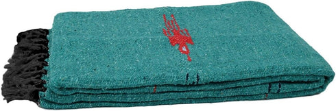 Thunderbird Heavyweight Yoga Blanket - Turquoise/Sea Green, XL, Hand-Made Mexican Blanket for Yoga (Acrylic Blend)