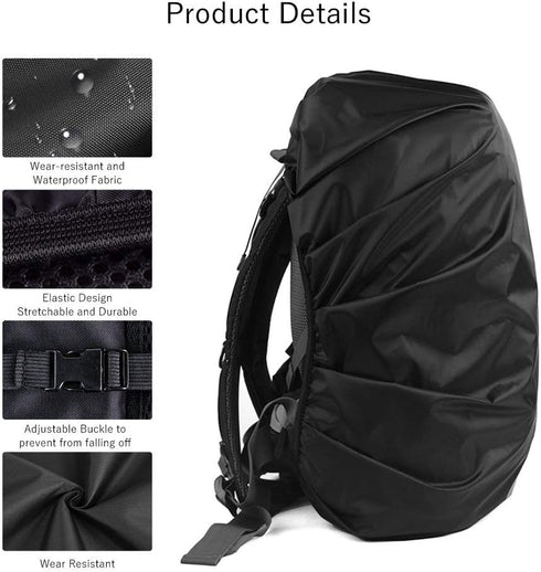 LAMA 2pcs Waterproof Rain Cover for Backpack, Reflective Rainproof Protector for M 26L-40L Black