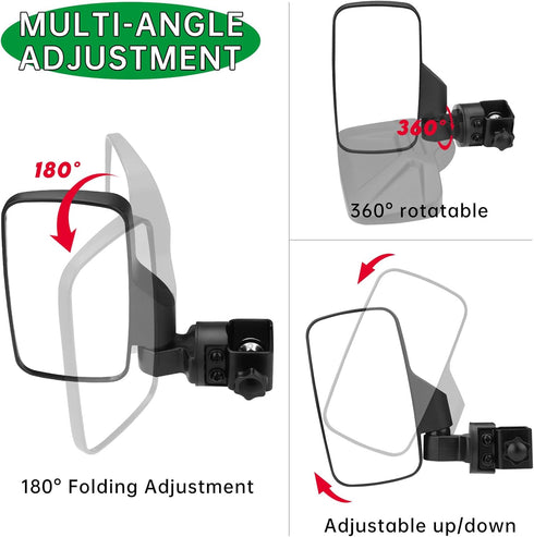 Golf Cart Mirrors, Universal Rear View for 0.7"-1.35" Square Rail, 360° Rotation, No Drilling