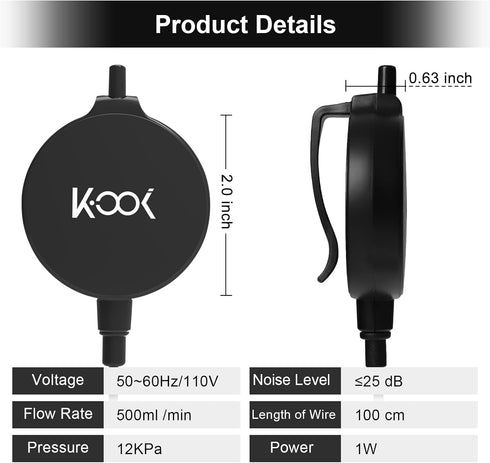 GuDoQi Ultra Quiet Mini Aquarium Air Pump, 1 Watt Oxygen Aerator Kit for 1-15 Gallon Fish Tank