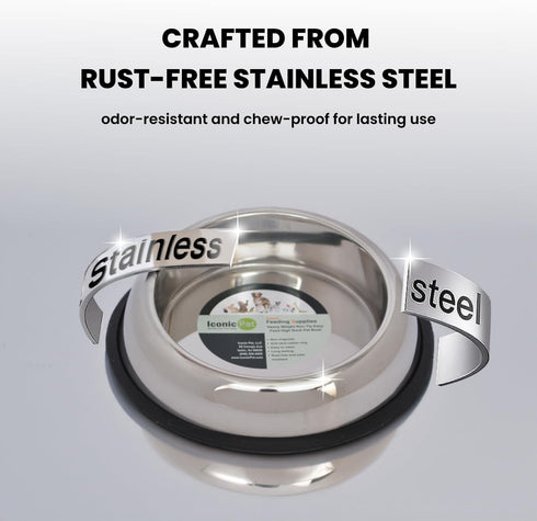ICONIC PET 8 oz/1 Cup Heavy Weight Stainless Steel Elevated Pet Food/Water Bowl - Removable Anti Skid Rubber Ring