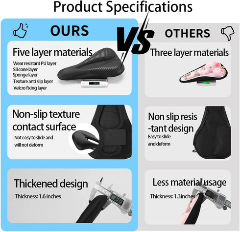 Gel Padded Bike Seat Cover for Men Women, Comfort Narrow Bicycle Seat Cushion for Indoor & Outdoor (11"x7")
