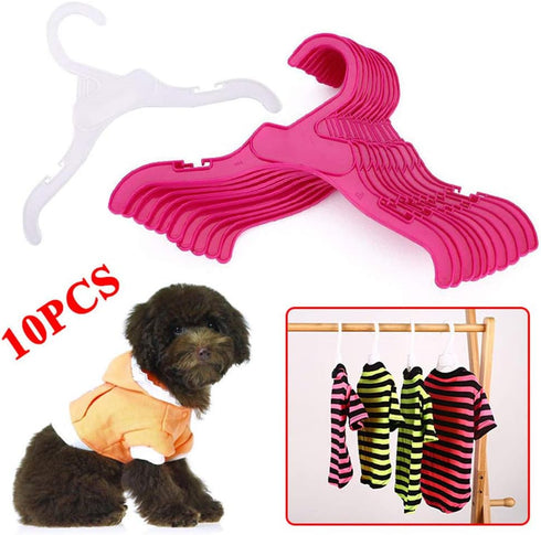 Pet Clothing Hanger, 10PCS Plastic Anti-Skid Rack for Small Animals (Pink, S)