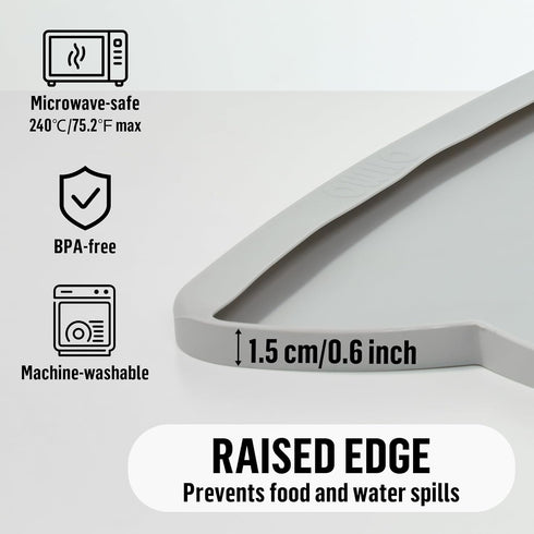 Dog Food Mat (Ash, 24 * 15'') with Residue Collection Pocket, Silicone Pet Feeding Mat for High Edges