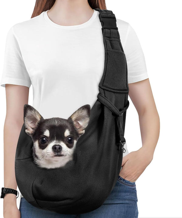 Pawaboo Dog Sling Carrier for Small Dogs, Reversible Hands Free Carrier Sling with Adjustable Strap and Safety Leash