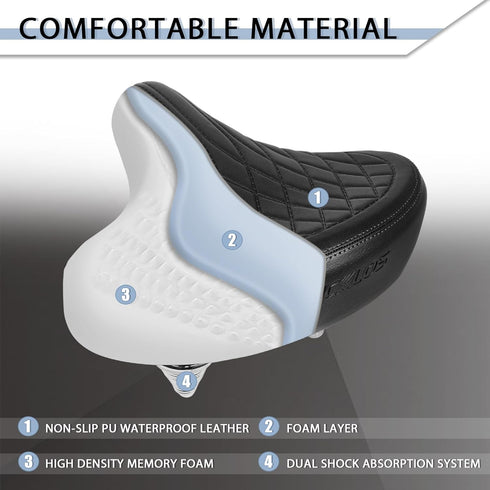 BUCKLOS Bike Seat for Comfort Men Women Wide Bicycle Seats Large Bike Saddle for Ebike Beach Cruiser Peloton Stationary