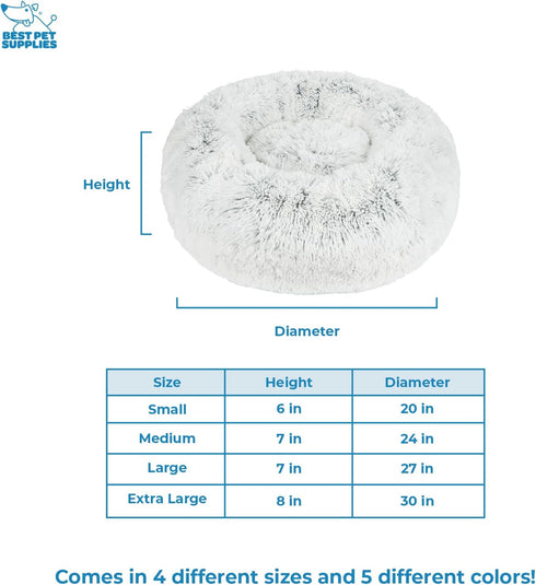 Best Pet Supplies Round Donut Dog Bed, Plush Faux Fur Fabric, Calming Anti-Anxiety Cushion for Indoor Pets, Light Warm