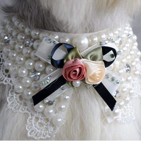 Pet Beautiful Pearl Necklace, Teddy Adjustable Bow Tie with Pearl Dogs Neck Collar Wedding Party Pets Headwear for Pets Cats Dogs Puppy Kitty Kitten
