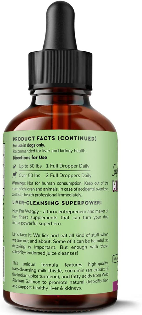 Milk Thistle Liver Support for Dogs, Detox and Hepatic Support with Wild Alaskan Salmon Oil & Curcumin, 2 Oz