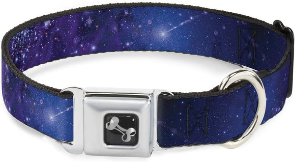 Buckle-Down Seatbelt Buckle Dog Collar - Galaxy Blues/Purples, 1" Wide, Fits 9-15" Neck
