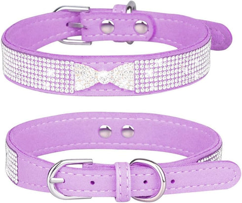 Puppy Collar with Rhinestone Name Plate, Sparkly Diamond Bling Bow Crystal Jewel Collars for XXS XS Small Medium Dogs,