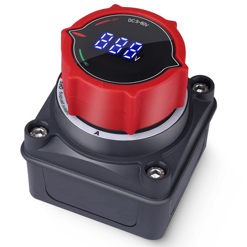 AWBLIN Upgrade Battery Disconnect Switch with Voltmeter, DC 5-60V Master Isolator Cut/Shut