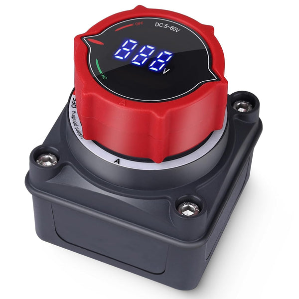 AWBLIN Upgrade Battery Disconnect Switch with Voltmeter, DC 5-60V Master Isolator Cut/Shut