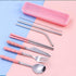 Facune 4 Colors Portable Travel Utensils with Case, Reusable Stainless Steel Cutlery Include Knife Fork Spoon Straw
