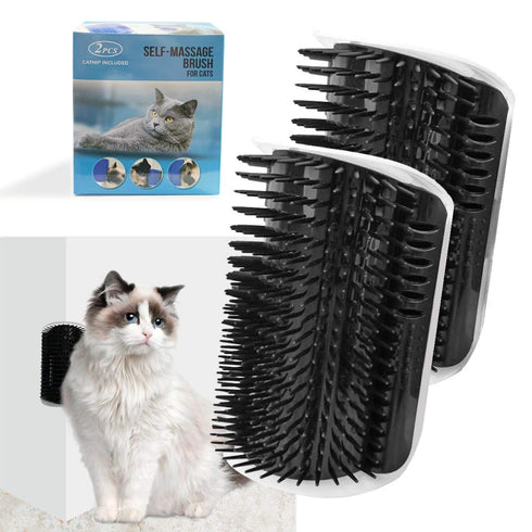 2 Pack Black Catnip Wall Massage Corner Brush - Self Groomer Scratcher for Long & Short Fur Cats