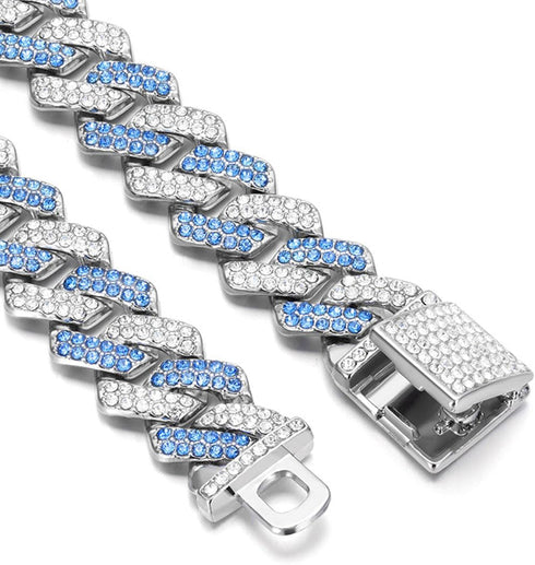 Silver Cuban Link Dog Collars, Bling Dog Necklace Diamond Glitter Rhinestone for Small Medium Large Pets, 14-Inch