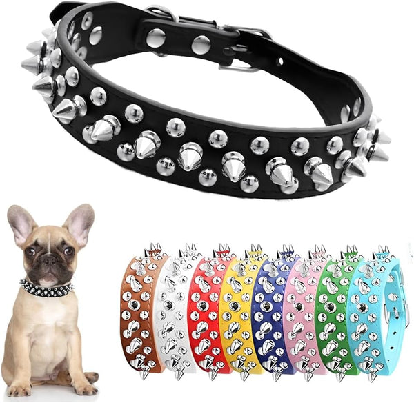Spiked Dog Collar for Small Dogs, Soft PU Leather Spike Puppy Collar for Kittens, Small Medium Pets (Black S)