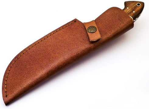 Rare Custom Blood Grooved Damascus Tracker Survival Knife with Full Tang Handle and Genuine Leather Sheath (TR-80)