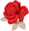 Rhinestone Rose Brooch Pins, Red Flowers Brooches for Women/Girls, Fashion Jewelry Gift
