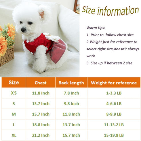 ANIAC Retro Dog Tulle Dress with Leash Ring, Spring Summer Puppy Clothes for Small Dogs (Red, X-Large)