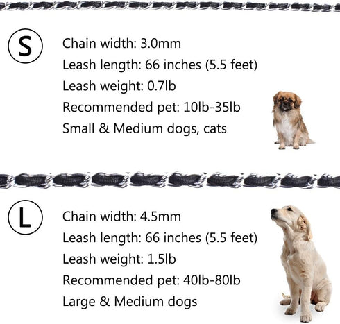 Chew Proof Chain Dog Leash, 5.5ft Heavy Duty Metal Lead with Soft Rope Handle for Medium Large Dogs