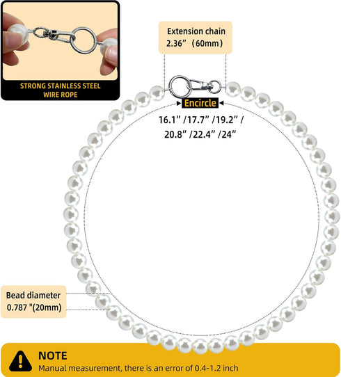 KUDES Chunky Pearl Dog Necklace, Strong Stainless Steel Wire Rope, Elegant Classic Super Big Pearl for Medium Large Dogs